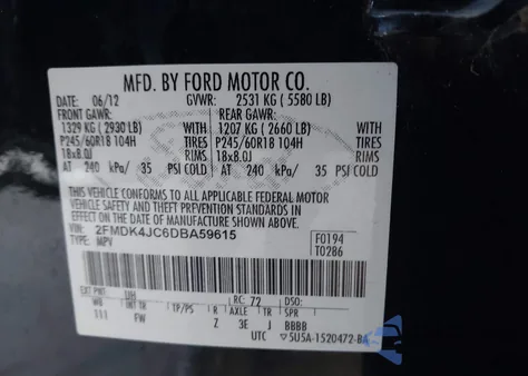 2013 Ford Edge Sel из США, поврежденный, VIN 2FMDK4JC6DBA59615